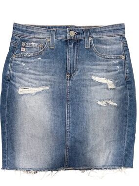 New AG Erin Distressed Pencil Skirt in Light Denim Size 27